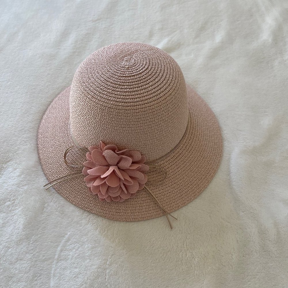 Pink Sun Protection Hat with Flower (One Size)
